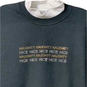 Vintage Natural Escape Womens Christmas Sweatshirt Med Black Naughty Nice Bling